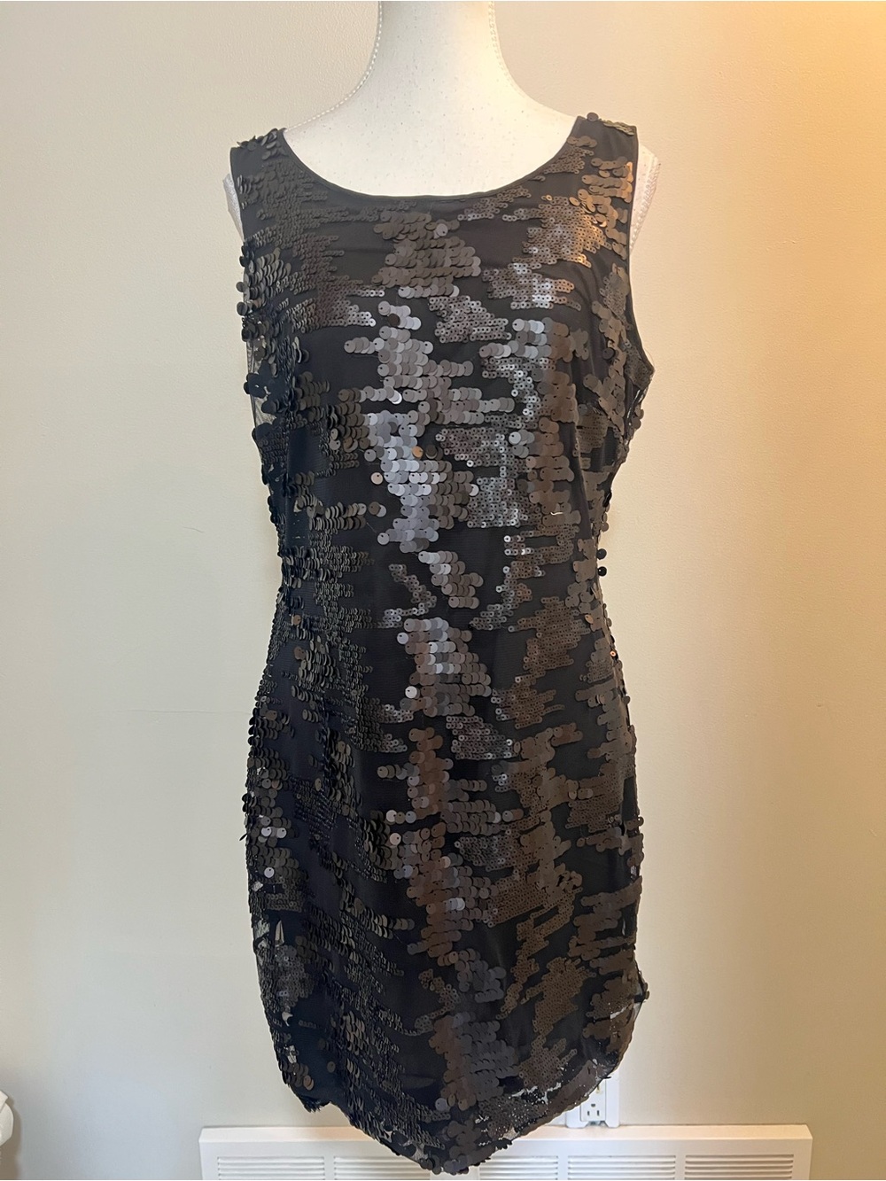 Andrew Marc Black Sequin Mini Sheath Dress